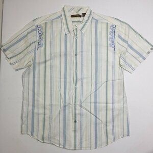 Cubavera Men's Button Up Short Sleeve Collared Shirt White Striped Size XL